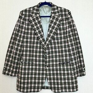 Mens Tartan Plaid Black White Red Sport Coat Blazer VTG Anderson Little‎ Small